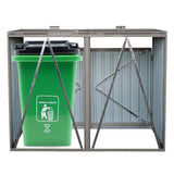 Outdoor Grey Galvanized Steel Garbage Bin Storage Shed - Holds 2 Trash Cans