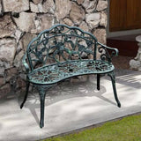 Outdoor Patio 40-inch Garden Bench with Backrest in Antique Green Metal Finish