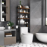 Over the Toilet Storage Freestanding Industrial Metal Wood Shelving Unit