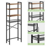 Over the Toilet Storage Freestanding Industrial Metal Wood Shelving Unit