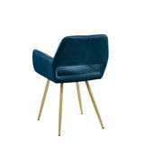 Set of 2 Modern Blue Velvet Upholstered Dining Chair with Gold Metal Legs