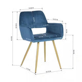 Set of 2 Modern Blue Velvet Upholstered Dining Chair with Gold Metal Legs