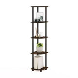 5-Shelf Modern Corner Bookcase in Black Brown Wood Finish