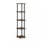 5-Shelf Modern Corner Bookcase in Black Brown Wood Finish