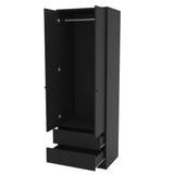 Black 2-Door Bedroom Armoire Wardrobe Cabinet with Hanging Rod and 2-Drawers