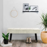 Mid-Century Beige Corduroy Upholstered End of Bed Bench with Black Metal Legs