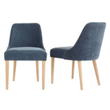 Set of 2 Blue Fabric Upholstered Dining Chair with Wood Legs