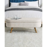 Mid-Century Modern Boho Style Off-White Beige Linen Bedroom Storage Bed Bench