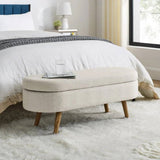 Mid-Century Modern Boho Style Off-White Beige Linen Bedroom Storage Bed Bench