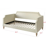 Twin size Beige Cream Polyester Fabric Upholstered Daybed with Nailhead Trim