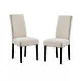 Set of 2 Modern Beige Cream Fabric Upholstered Dining Chair with Black Wood Legs