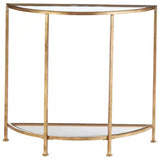 Half-Circle Entryway Console Table Gold Metal Glass Top Bottom Shelf Sofa Table