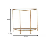 Half-Circle Entryway Console Table Gold Metal Glass Top Bottom Shelf Sofa Table