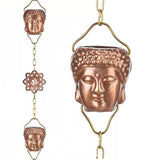 8.5 ft. Buddha Head Cups and Ohm Ornaments Copper Rain Chain Gutter Downspout