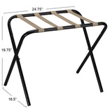 Black Metal Folding Luggage Rack with Khaki Fabric Straps