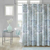 72-inch Cotton Shower Curtain with Blue Watercolor Paisley Floral Motif