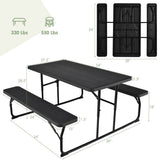 Folding Picnic Table with 2 Benches Outdoor Patio Dining Set in Black