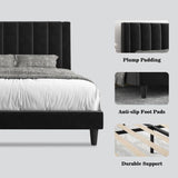 Full size Modern Black Velvet Upholstered Platform Bed with Headboard