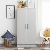 Bedroom Armoire Wardrobe Cabinet with Hanging Rail in Light Grey Wood Finish