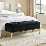 Mid-Century Modern End of Bed Storage Bench with Black Velvet Seat and Gold Legs