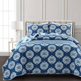 Full/Queen Blue Flowers Lightweight Polyester Microfiber Quilt Set