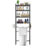 Black Over the Toilet Storage Freestanding Industrial Metal Wood Shelving Unit