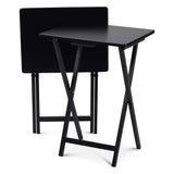 Set of 2 - Folding TV Tray Table Set in Black Wood Finish