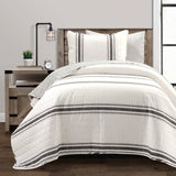 Twin/Twin XL Black Off-White Cream Stripe Reversible Cotton 2 Piece Quilt Set