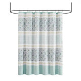 72 x 72-in Cotton Shower Curtain with Teal Blue Grey Cream White Paisley Pattern