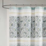 72 x 72-in Cotton Shower Curtain with Teal Blue Grey Cream White Paisley Pattern