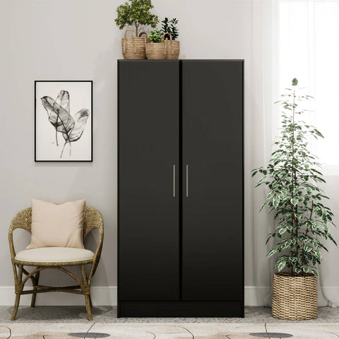 Bedroom Armoire Wardrobe Cabinet with Hanging Rail in Black Wood Finish