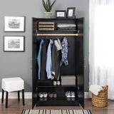 Bedroom Armoire Wardrobe Cabinet with Hanging Rail in Black Wood Finish