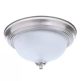 Round 11-inch Brushed Nickel Flush Mount Ceiling Light with Frosted Glass Shade