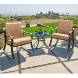 3-Piece Outdoor Patio Furniture Table Rocking Chairs Set with Beige Cushions