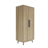 Mid-Century Modern 2-Door Bedroom Armoire Wardrobe Cabinet in Oak Wood Finish