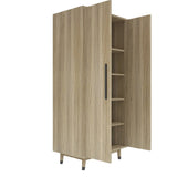 Mid-Century Modern 2-Door Bedroom Armoire Wardrobe Cabinet in Oak Wood Finish