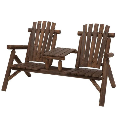 Adirondack Patio 2 Chair Lounger with Center Coffee Table Brown