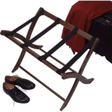 Solid Wood Folding Luggage Rack in Medium Brown Finish with Black Nylon Straps