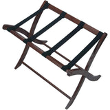 Solid Wood Folding Luggage Rack in Medium Brown Finish with Black Nylon Straps