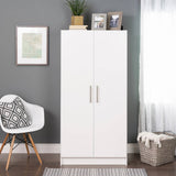 Bedroom Armoire Wardrobe Cabinet with Hanging Rail in White Wood Finish