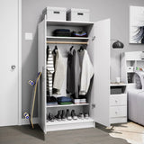 Bedroom Armoire Wardrobe Cabinet with Hanging Rail in White Wood Finish