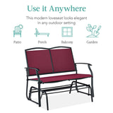 2 Seat Mesh Patio Loveseat Swing Glider Rocker with Armrests in Burgundy Red