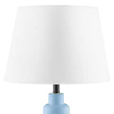 Small Blue Desk Light Table Lamp with White Fabric Shade for Bedside Nightstand