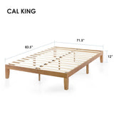 California King size Solid Wood Platform Bed Frame in Natural Wooden Finish