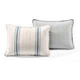 California King Blue Off-White Cream Stripe 3 Piece Reversible Cotton Quilt Set