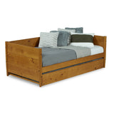 Twin size Solid Wood Daybed with Roll Out Trundle Bed Frame in Medium Brown