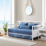 4 Piece Coastal Blue Navy White Stripes Cotton Daybed Cover Bedding Set