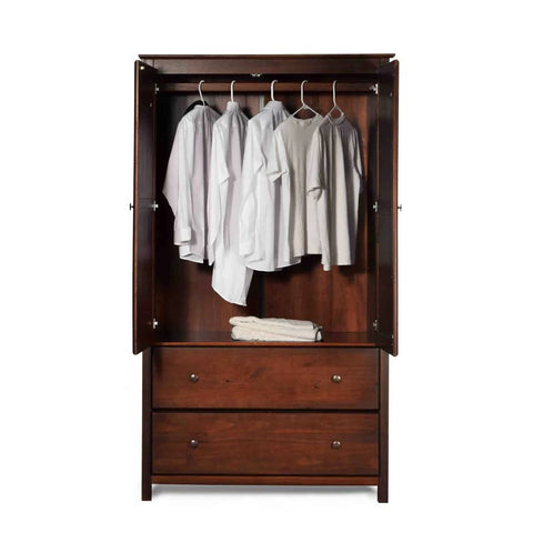 Solid Wood Bedroom Armoire Wardrobe Cabinet with Hanging Bar in Cherry Finish