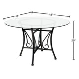 48-inch Round Glass Dining Table with Black Metal Frame