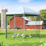 Hexagonal 9.2 Ft Outdoor Backyard Walk-in Metal Chicken Coop w/ Waterproof Cover